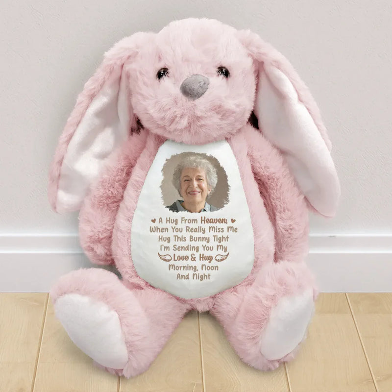 Sad,Memorial,Gift For Grandparents,Gift For Sibling,Family,Parents - Custom Photo Memorial A Hug From Heaven - Personalized Soft Toy Bunny