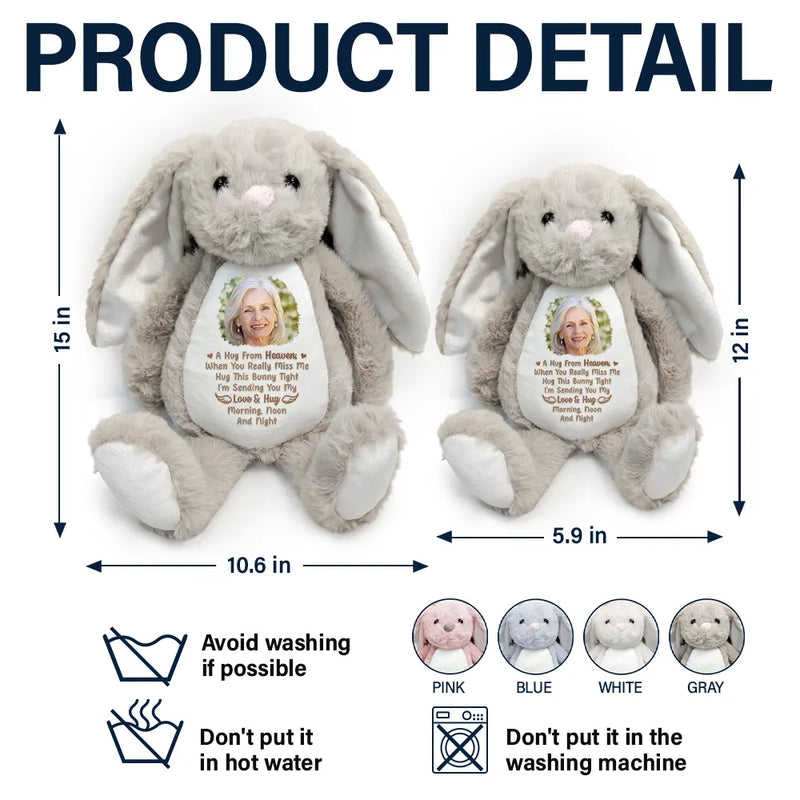 Sad,Memorial,Gift For Grandparents,Gift For Sibling,Family,Parents - Custom Photo Memorial A Hug From Heaven - Personalized Soft Toy Bunny