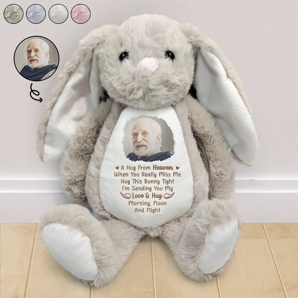 Custom Photo Memorial A Hug From Heaven - Personalized Soft Toy Bunny