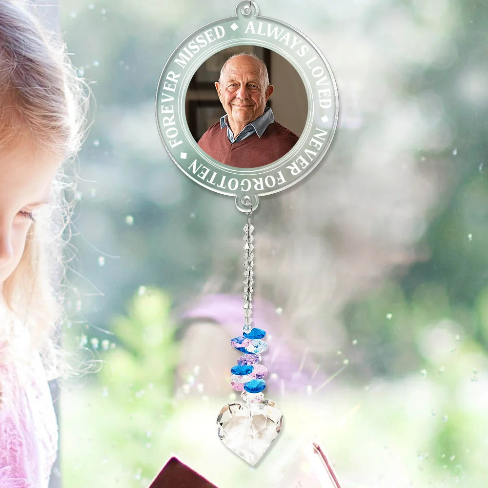 Custom Photo Memorial Always Loved Never Forgotten - Personalized Heart Crystal Suncatcher