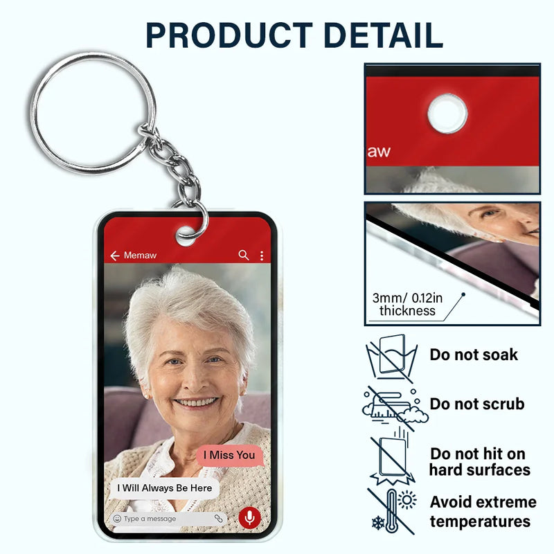 Gift For Couples,Old Couples,Gift For Husband,Gift For Wife,Gift For Boyfriend,Gift For Girlfriend,Gift For Yourself,Memorial,Sad - Custom Photo Memorial Message From Loved One - Personalized Acrylic Keychain