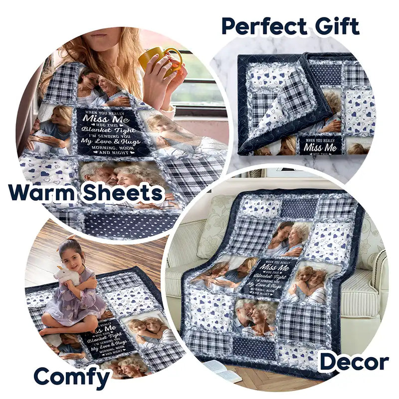 Top Market,Custom Photo,Family,Memorial,Gift For Women,Gift For Men,Sad,Christmas - Custom Photo Memorial When You Really Miss Me Hug This Blanket - Personalized Fleece Blanket, Sherpa Blanket