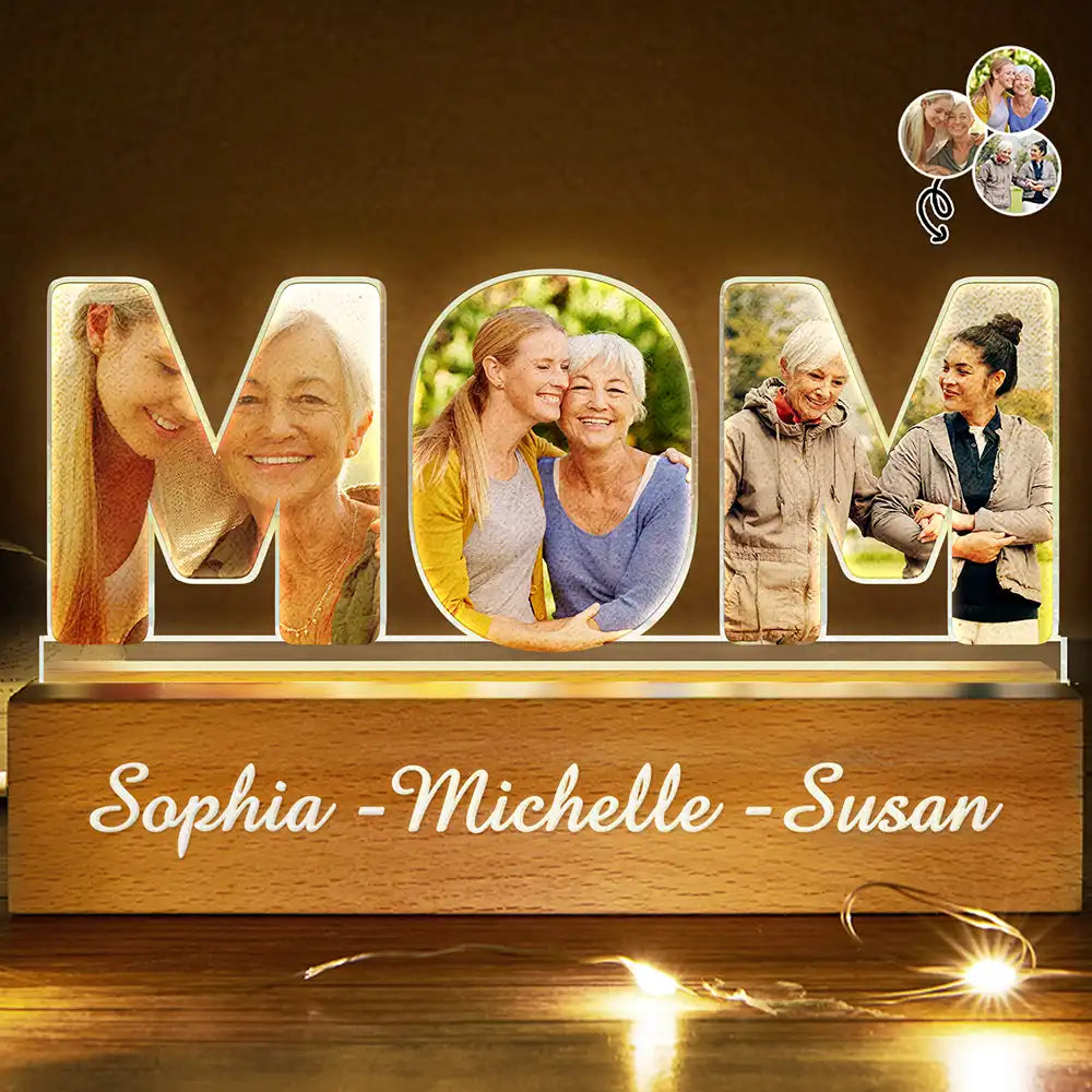 Custom Photo Mommy Grandma Custom Kid Grandkid Name - Personalized Custom Shaped LED Light
