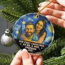 Old Couples, Gift For Couples, Gift For Husband, Gift For Wife, Gift For Boyfriend, Gift For Girlfriend, Love, Christmas - Custom Photo Our First Christmas Married - Personalized Circle Glass Ornament