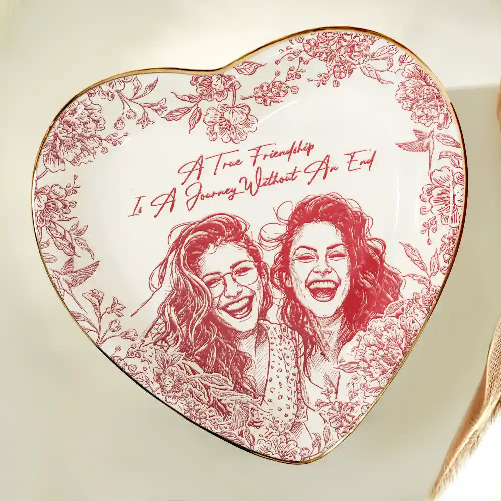Custom Photo Pencil Sketch Besties Forever - Personalized Ring Dish