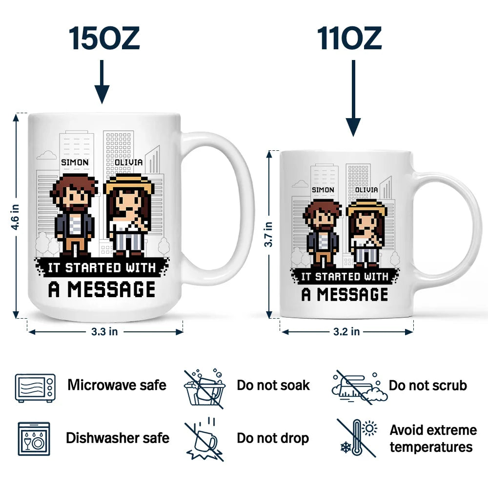 Gift For Couples,Gift For Husband,Gift For Wife,Gift For Boyfriend,Gift For Girlfriend,Love,LGBT - Custom Photo Pixel Art Standee Started With A Message - Personalized Mug