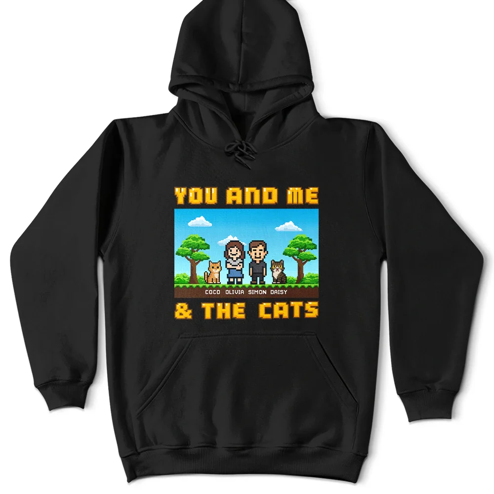 Gift For Couples,Gift For Husband,Gift For Wife,Gift For Boyfriend,Gift For Girlfriend,Pet Lovers,Pet Couple,Dog Lovers,Dog Couple,Cat Lovers,Cat Couple,Love - Custom Photo Pixel Art Standee You Me And The Dog Cat - Personalized T Shirt