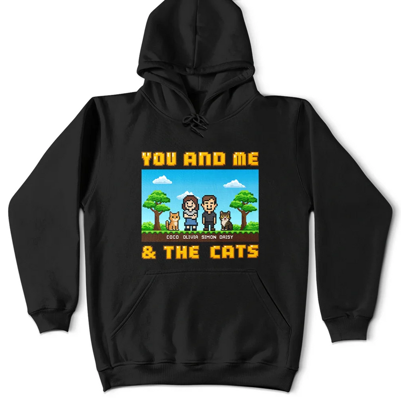 Gift For Couples,Gift For Husband,Gift For Wife,Gift For Boyfriend,Gift For Girlfriend,Pet Lovers,Pet Couple,Dog Lovers,Dog Couple,Cat Lovers,Cat Couple,Love - Custom Photo Pixel Art Standee You Me And The Dog Cat - Personalized T Shirt