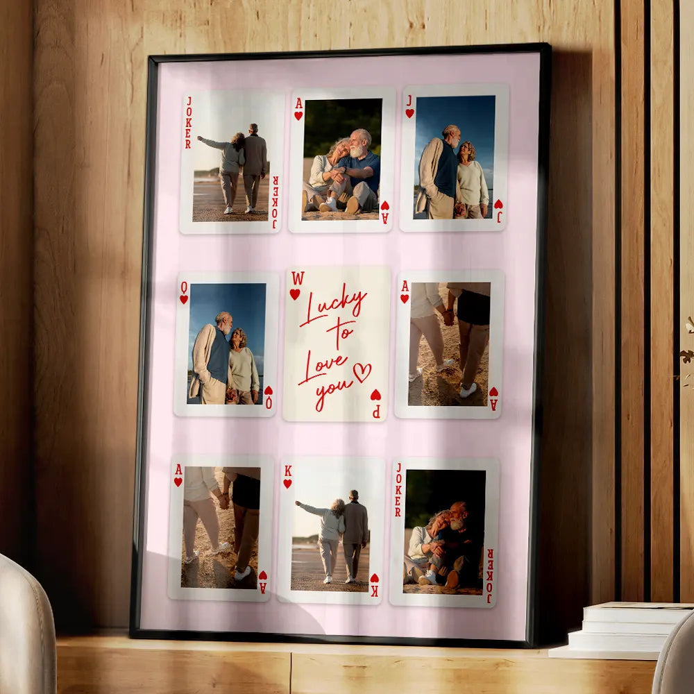 Gift For Couples,Gift For Husband,Gift For Wife,Gift For Boyfriend,Gift For Girlfriend,Love - Custom Photo Playing Card Couple Lucky In Love - Personalized Poster