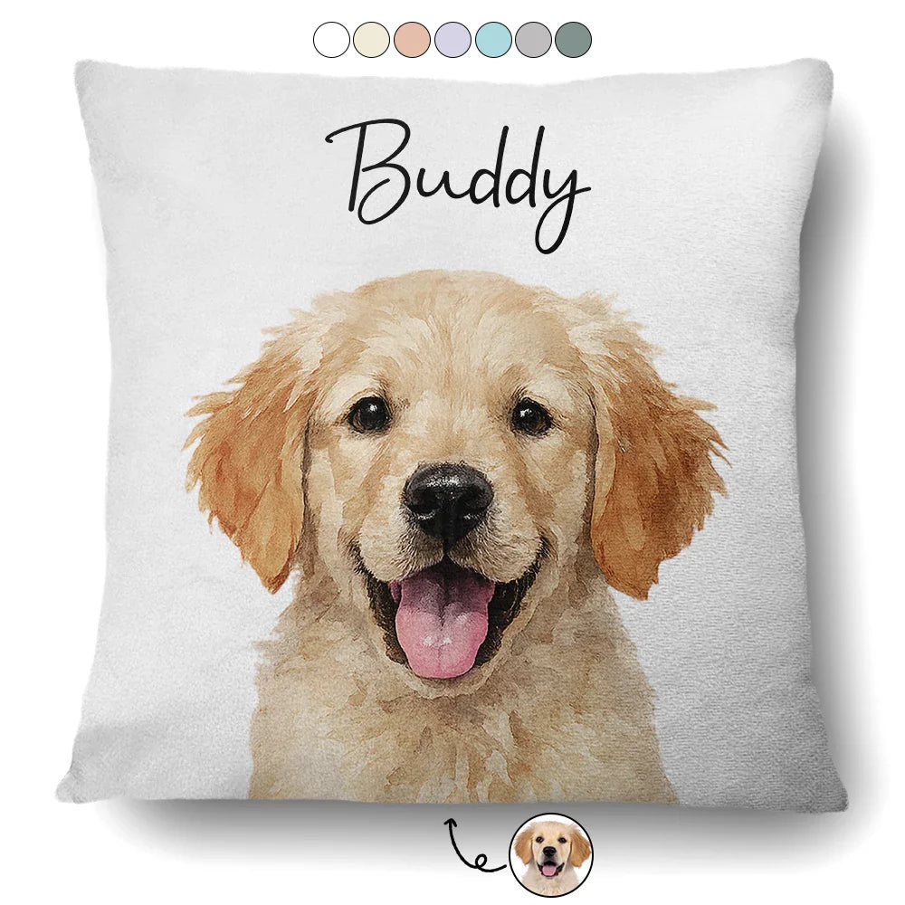 Custom Photo Realistic Watercolor Art Dog Cat Pet - Personalized Pillow