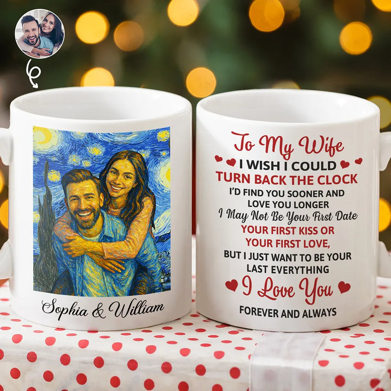 Gift For Couples,Gift For Wife,Gift For Husband,Gift For Boyfriend,Gift For Girlfriend,Funny,Old Couples - Custom Photo Starry Night Couple I Wish I Could Turn Back The Clock - Personalized Mug