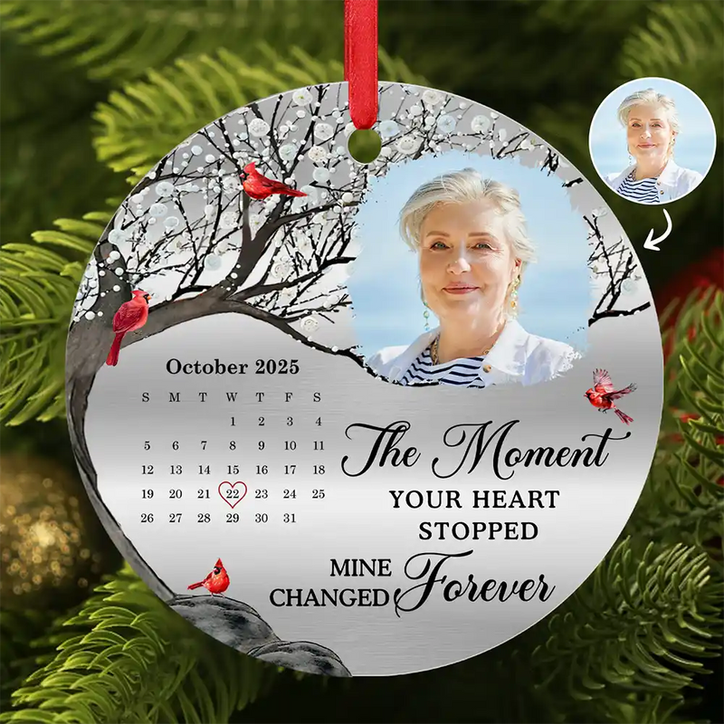 Christmas, Custom Photo, Sad, Memorial - Custom Photo The Moment Your Heart Stopped - Personalized Metal Ornament