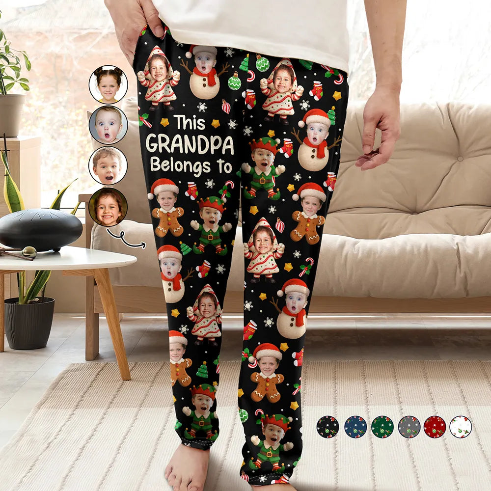 Custom Photo This Grandpa Dad Belongs To Grandkids Christmas Characters - Personalized Pajama Pants