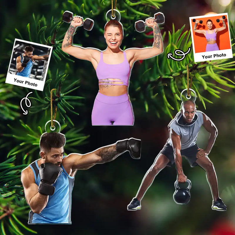 Gift For Yourself,Gift For Women,Gift For Men,Happy,Christmas,Custom Photo,Photo Hobby Ornament - Custom Photo Workout Gifts Gym Fitness - Personalized Acrylic Photo Ornament