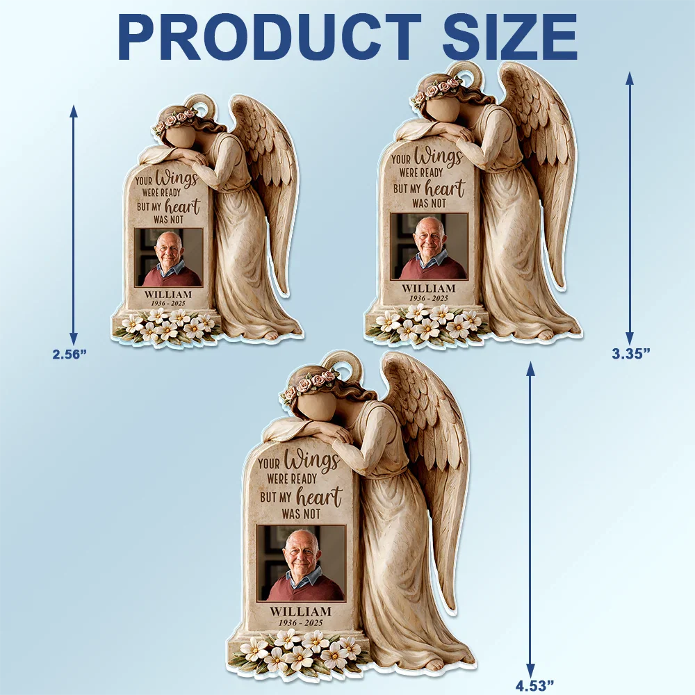 Memorial, Family, Parents, Gift For Grandparents, Sad - Custom Photo Your Wings Were Ready But My Heart Was Not - Personalized Acrylic Car Hanger