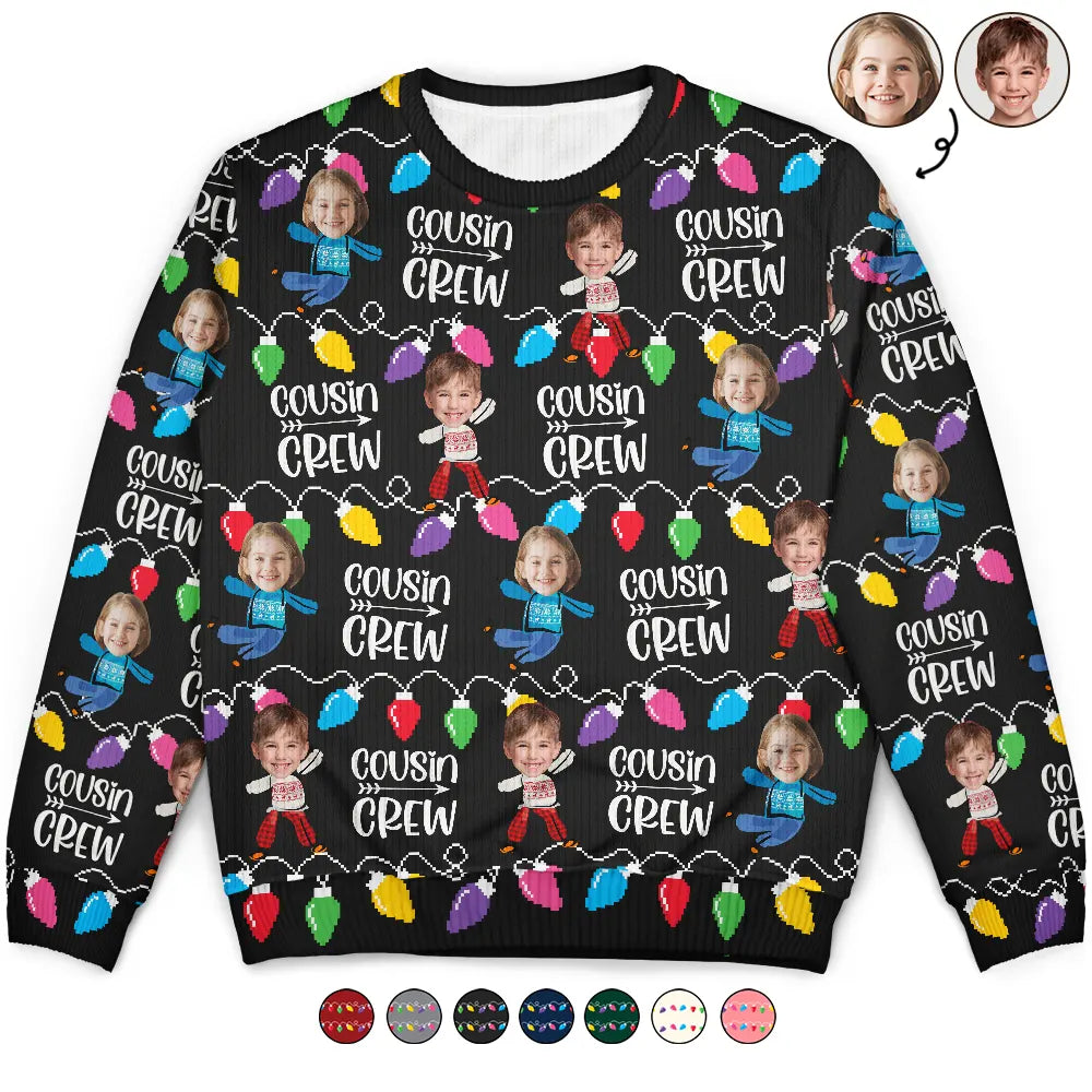 Gift For Sibling,Gift For Sisters,Gift For Brothers,Family,Christmas,Happy,Cousin - Custom Photo Funny Face Cousin Crew - Personalized Unisex Ugly Sweater