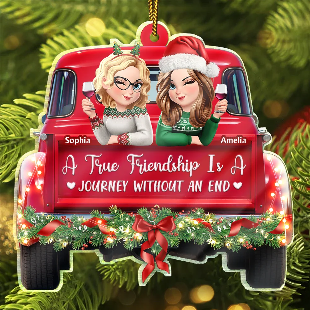 A Journey Without An End 3D Effect Bestie Red Truck - Personalized Custom Shaped Acrylic Ornament