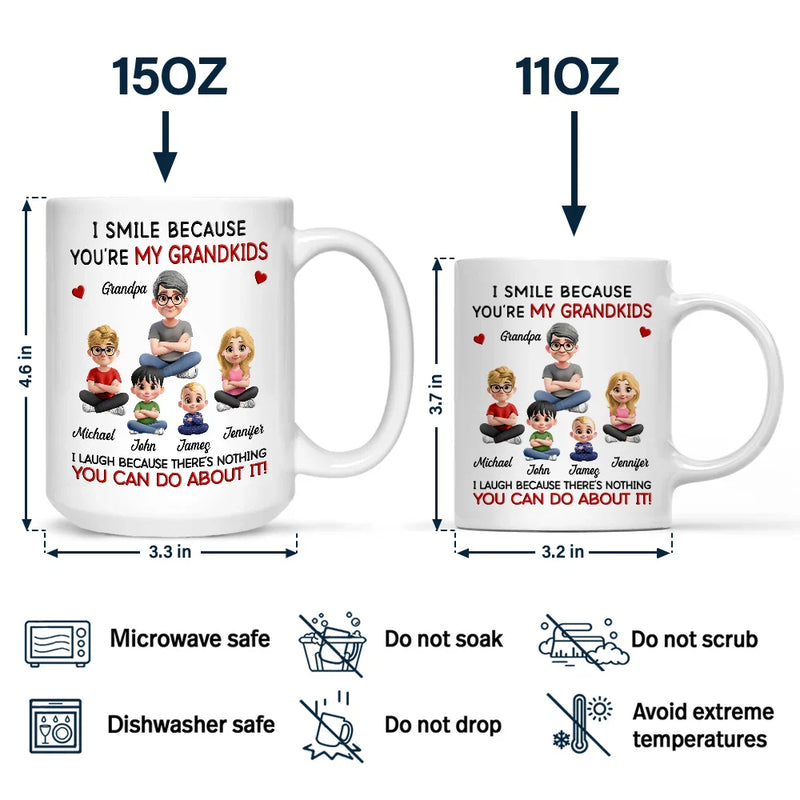 Gift For Son,Dad - Sons,Dad - Daughters (Adult),Dad - Daughters (Young),Gift For Daughter,Grandpa - Grandkids,Gift For Grandkids,Happy - Dad Grandpa I Smile Because You Are My Daughters Sons Grandkids - Personalized Mug