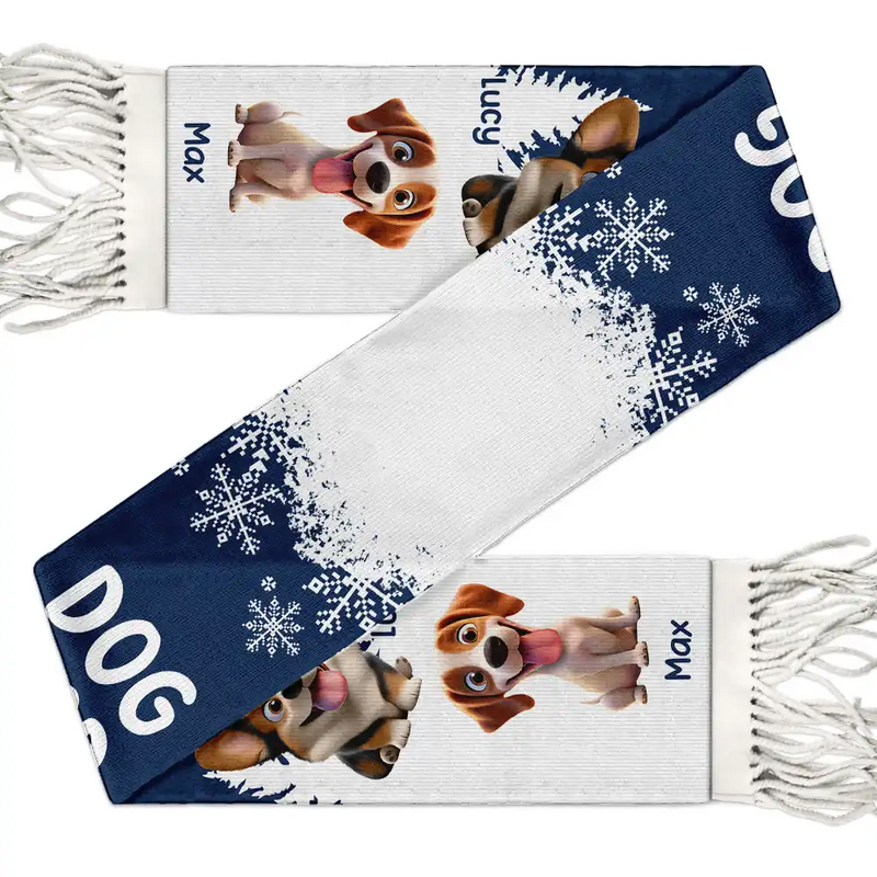 Gift For Yourself,Gift For Women,Gift For Men,Christmas,Happy,Dog Lovers,Dog Mom,Dog Dad - Dog Mom Dog Dad Christmas - Personalized Wool Scarf With Tassel