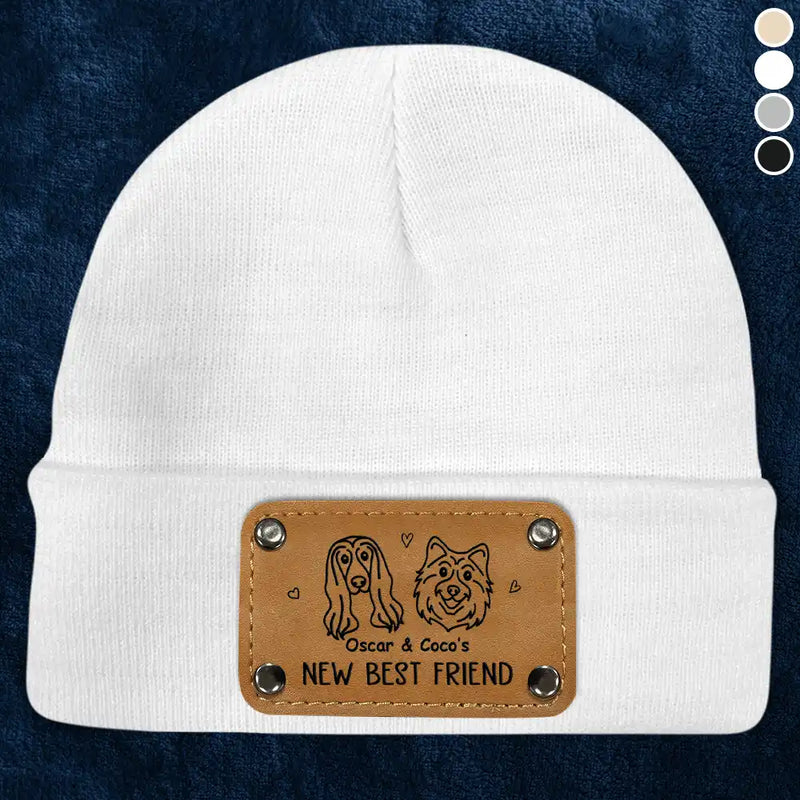 Dog Lovers,Dog Mom,Dog Dad,Dog Couple,New baby,New Dad,New Mom,Happy,Top Market - Dog New Best Friend New Baby - Personalized Beanie With Leather Patch