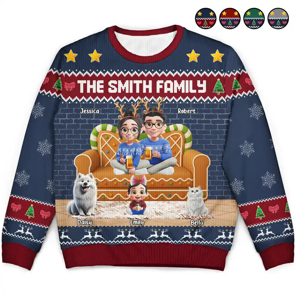 Happy, Family, Christmas - Family 3D Effect Gingerbread - Personalized Unisex Ugly Sweater