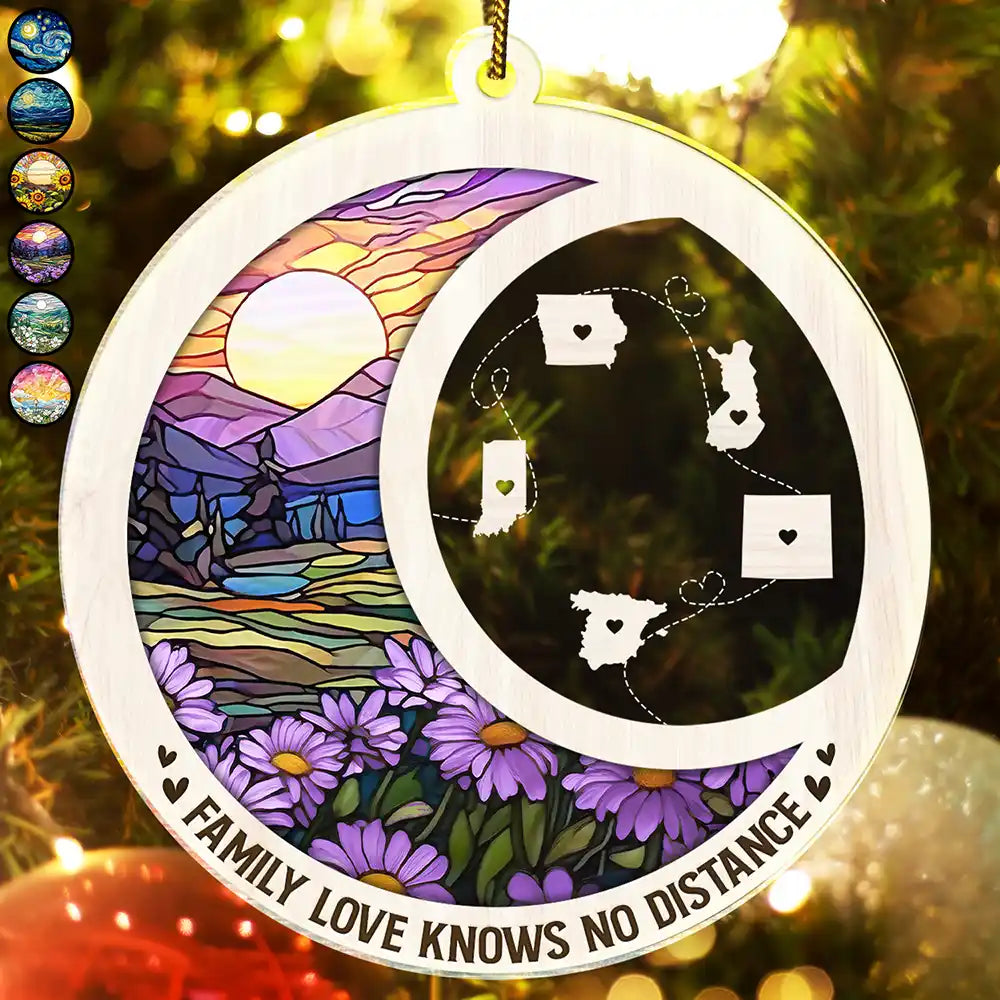 Family,Long Distance,Love,Christmas,Top Market - Family Love Knows No Distance - Personalized Custom Shaped Acrylic Ornament