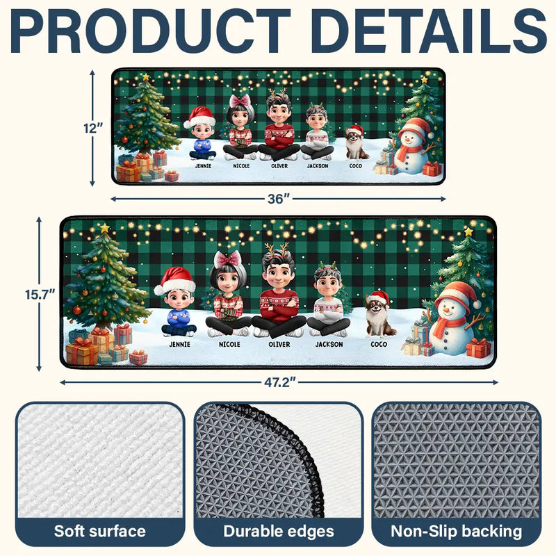 Family, Parents, Gift For Grandparents, Gift For Kids, Happy, Christmas, Top Market - Family Sitting Christmas Plaid Pattern - Personalized Runner Rug