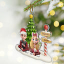 Family,Happy,Christmas,Pet Lovers - Family Sitting Together Sign Post - Personalized Custom Shaped Acrylic Ornament