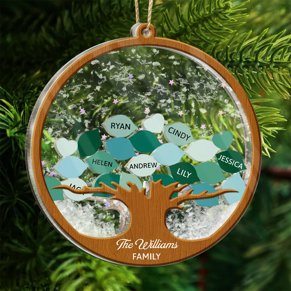 Gift For Couples,Gift For Husband,Gift For Wife,Parents,Gift For Mother,Gift For Father,Gift For Grandpa,Gift For Grandma,Gift For Grandparents,Christmas,Happy - Family Tree - Personalized 3-Layered Acrylic Shaker Ornament