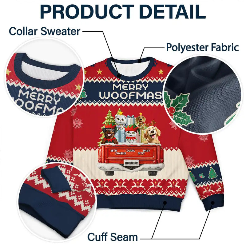 Dog Lovers,Christmas,Funny,Pet Lovers - Feliz Navidog Truck Red - Personalized Unisex Ugly Sweater