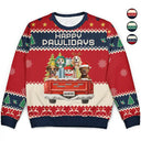 Dog Lovers,Christmas,Funny,Pet Lovers - Feliz Navidog Truck Red - Personalized Unisex Ugly Sweater