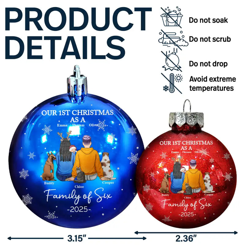 Christmas,Family,Dog Lovers,Cat Lovers,Pet Lovers,Parents,Happy,New Dad,New baby,New Mom - First Christmas As A Family Of Three New Parents - Personalized Ball Ornament