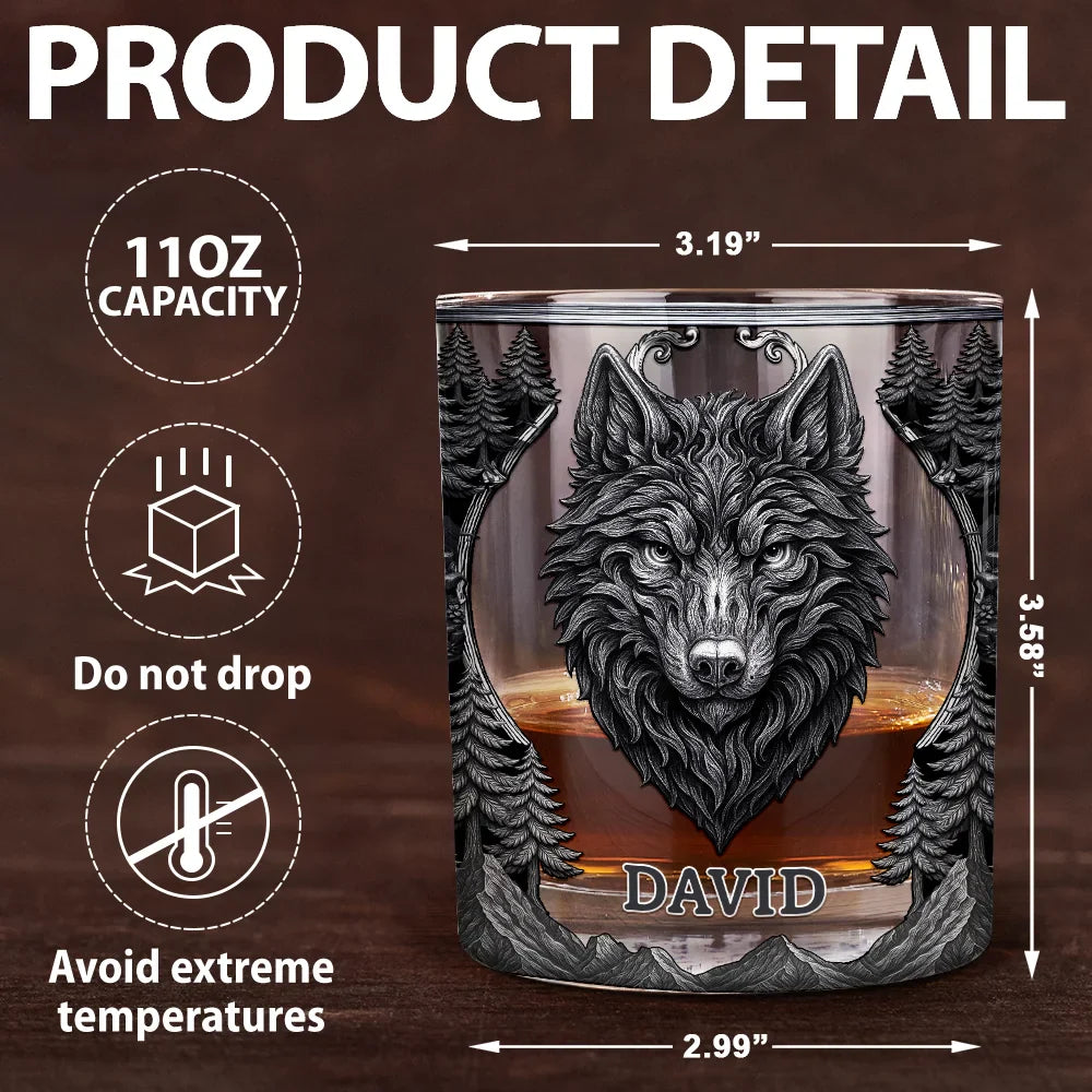 Gift For Yourself,Gift For Men,Happy - Forest Alpha Wolf Favorite Spirit Is Whiskey - Personalized Whiskey Glass