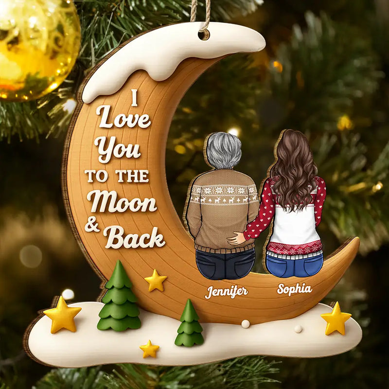 Christmas,Family,Love - I Love You To The Moon And Back Family - Personalized Custom Shaped Wooden Ornament