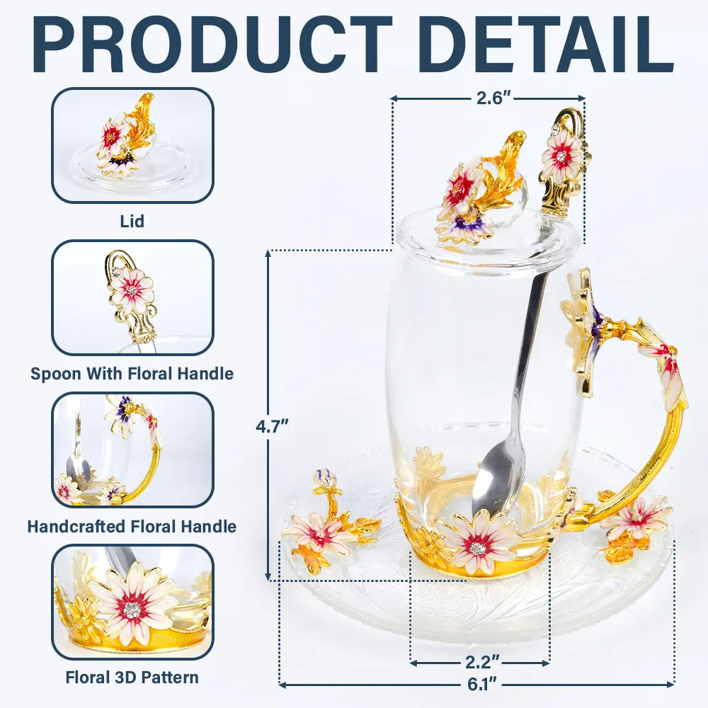 Gift For Mother,Mom - Daughters (Adult),Love - The Love Between Mother & Daughters Is Forever - Personalized Glass Flower Tea Cup