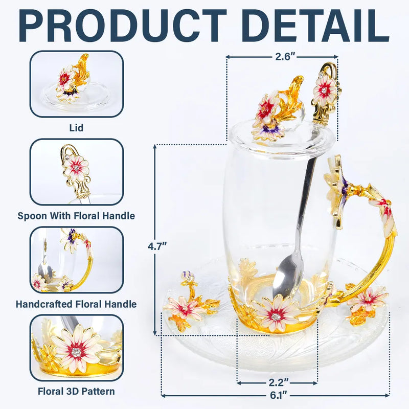 Gift For Mother,Mom - Daughters (Adult),Love - The Love Between Mother & Daughters Is Forever - Personalized Glass Flower Tea Cup