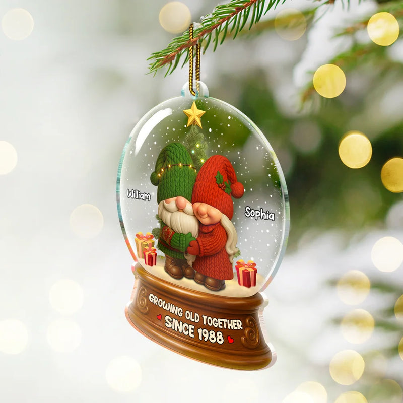 Old Couples,Gift For Husband,Gift For Wife,Gift For Boyfriend,Gift For Girlfriend,Christmas,Love,Top Market - Gnome Christmas Couple Growing Old Together - Personalized Custom Shaped Acrylic Ornament