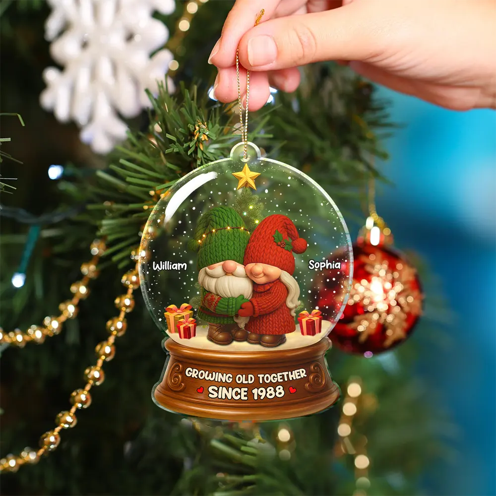 Old Couples,Gift For Husband,Gift For Wife,Gift For Boyfriend,Gift For Girlfriend,Christmas,Love,Top Market - Gnome Christmas Couple Growing Old Together - Personalized Custom Shaped Acrylic Ornament