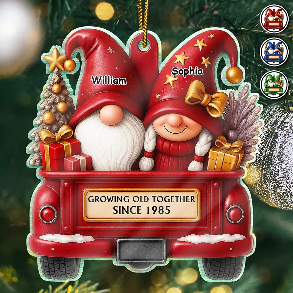 Gift For Couples,Old Couples,Gift For Husband,Gift For Wife,Gift For Boyfriend,Gift For Girlfriend,Christmas,Love - Gnomes Couple Growing Old Together - Personalized Custom Shaped Acrylic Ornament