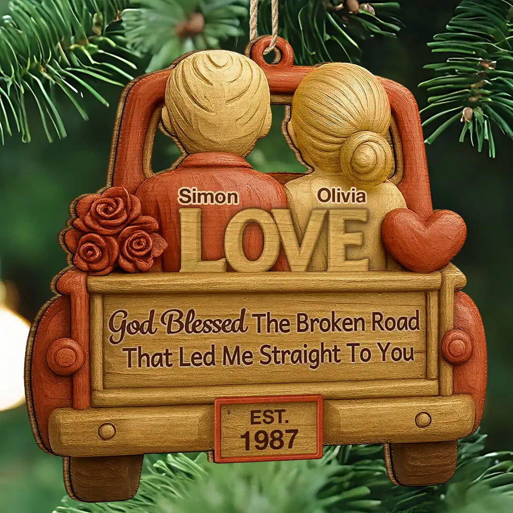 God Blessed The Broken Road Couple - Personalized Custom Shaped Wooden Ornament