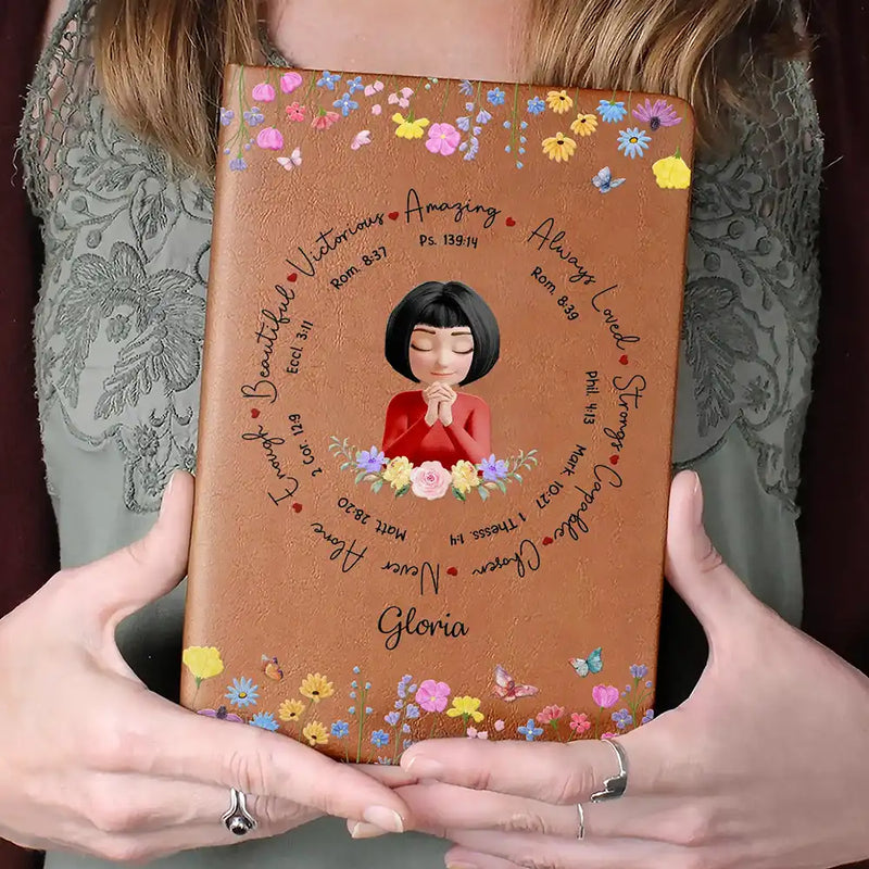 Christian,Gift For Women,Gift For Yourself,Gift For Wife,Gift For Girlfriend,Gift For Aunt,Gift For Mother,Gift For Grandma,Gift For Daughter,Gift For Sisters - God Says I Am 3D Praying Women - Personalized Leather Journal