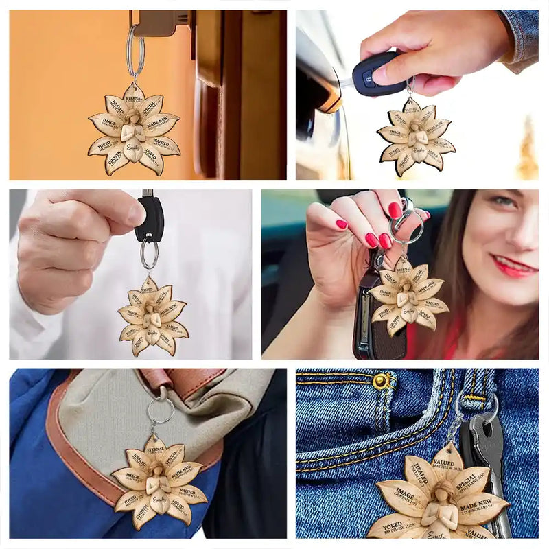 Christian,Gift For Yourself,Gift For Wife,Gift For Girlfriend,Gift For Women,Gift For Aunt,Gift For Mother,Gift For Grandma - God Says I Am Bible Verse Lily Flower - Personalized Wooden Keychain