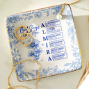Gift For Yourself,Gift For Women,Happy - God Says I Am Toile De Jouy Flower - Personalized Ring Dish