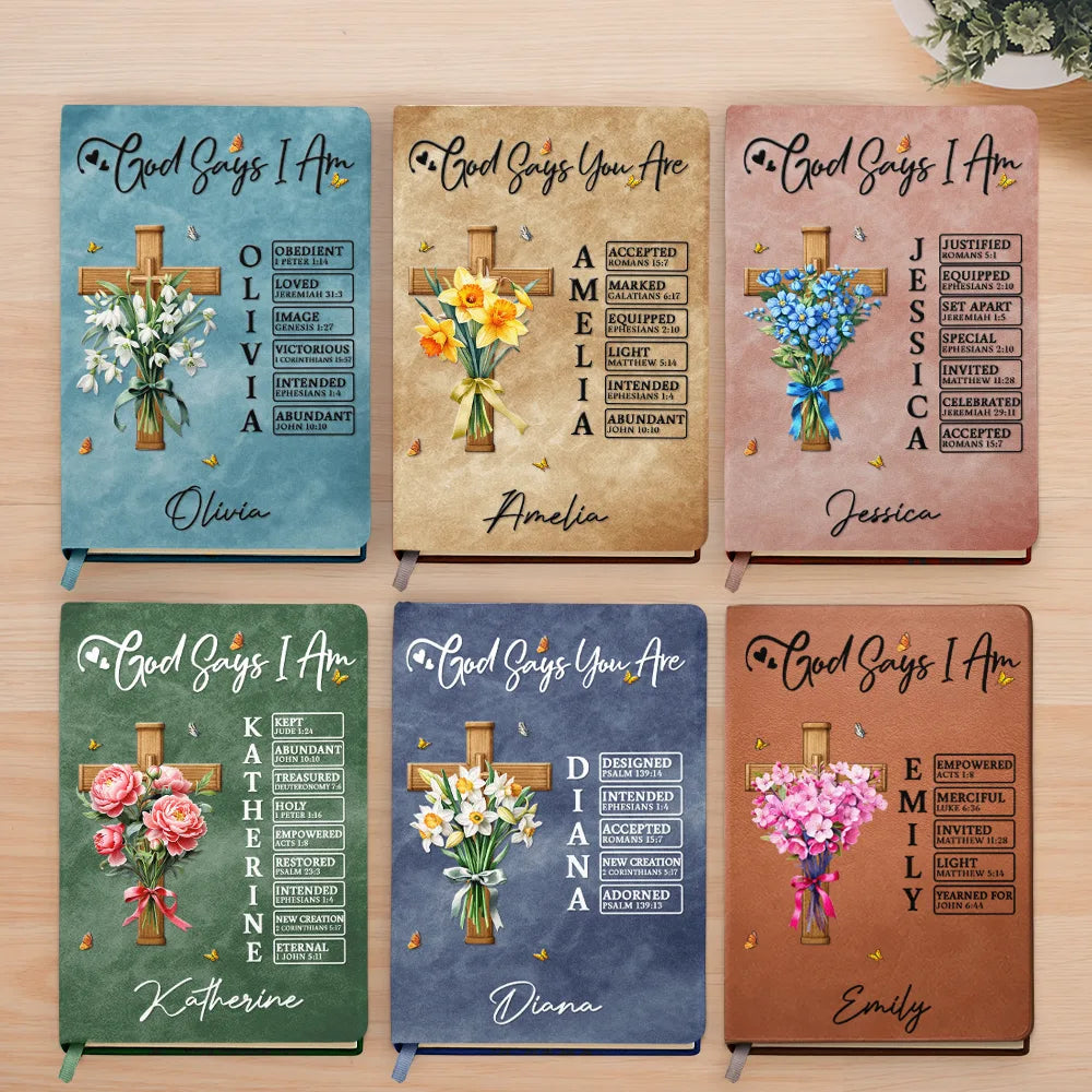 God Says You Are Flower Bouquet - Personalized Leather Journal