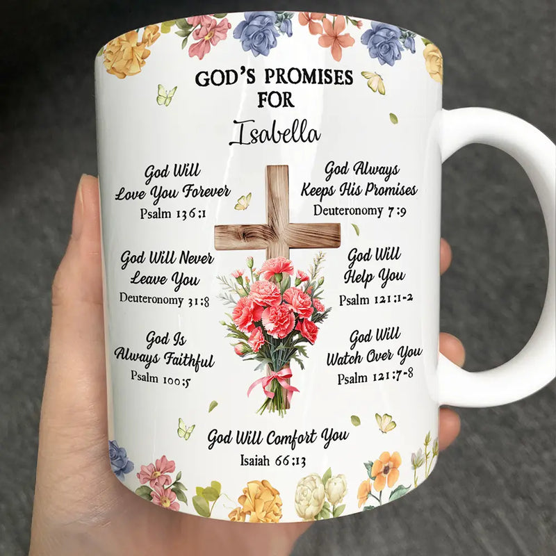 Christian,Gift For Wife,Gift For Girlfriend,Gift For Yourself,Gift For Women,Gift For Mother,Gift For Grandma,Gift For Daughter,Gift For Sibling,Gift For Sisters,Gift For Bestie - God's Promises Birth Flower Bouquet - Personalized White Edge-to-Edge Mug