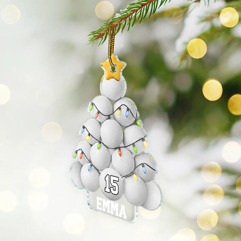 Gift For Yourself, Gift For Women, Gift For Men, Baseball, Basketball, Football, Golf, Happy, Christmas - Golf Ball Christmas Tree - Personalized Custom Shaped Acrylic Ornament