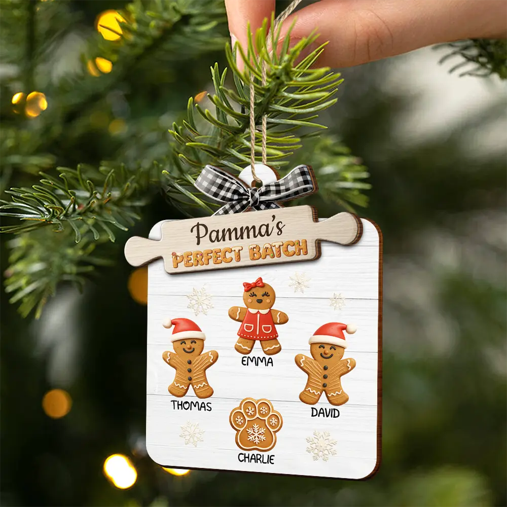 Happy,Gift For Grandma,Grandma's Hobby,Gift For Mother,Christmas - Grandma's Favorite Cookies 3D Effect - Personalized 2-Layered Wooden Ornament