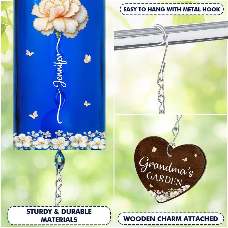 Gift For Mother, Gift For Grandma, Grandma - Grandkids, Family, Happy - Grandma's Garden Birth Month Flower - Personalized Wine Bottle Wind Chime