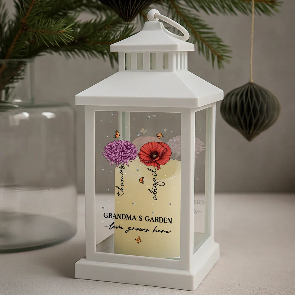Gift For Grandma, Gift For Mother, Gift For Wife, Gift For Women, Happy - Grandma's Garden Birth Month Flowers - Personalized LED Candle Lantern