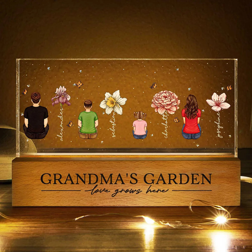 Grandma's Garden Birth Month Flowers Backside Children - Personalized Rectangle LED Light